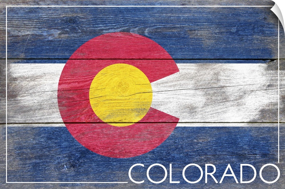 The flag of Colorado with a weathered wooden board effect.