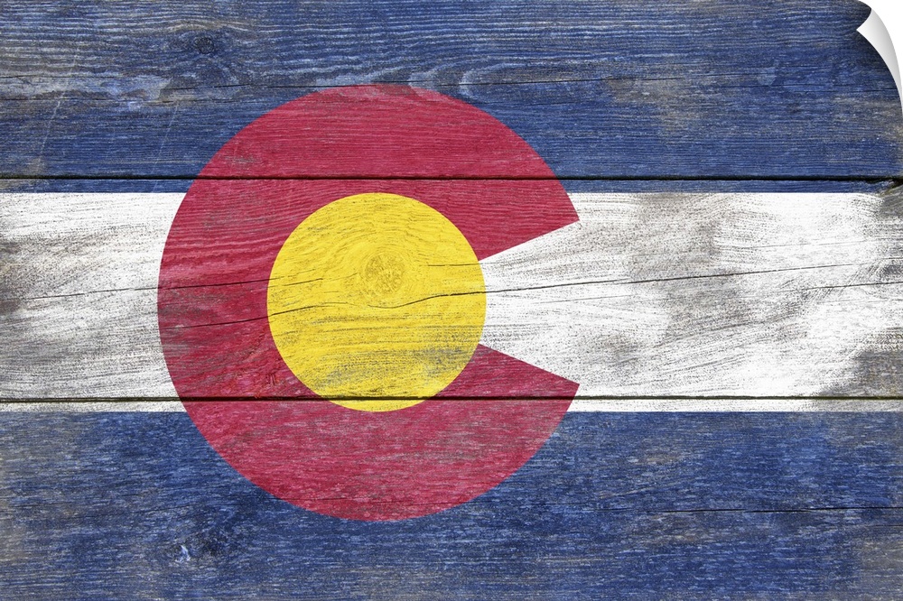 The flag of Colorado with a weathered wooden board effect.