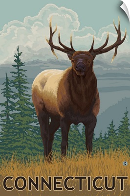 Connecticut - Elk Scene: Retro Travel Poster
