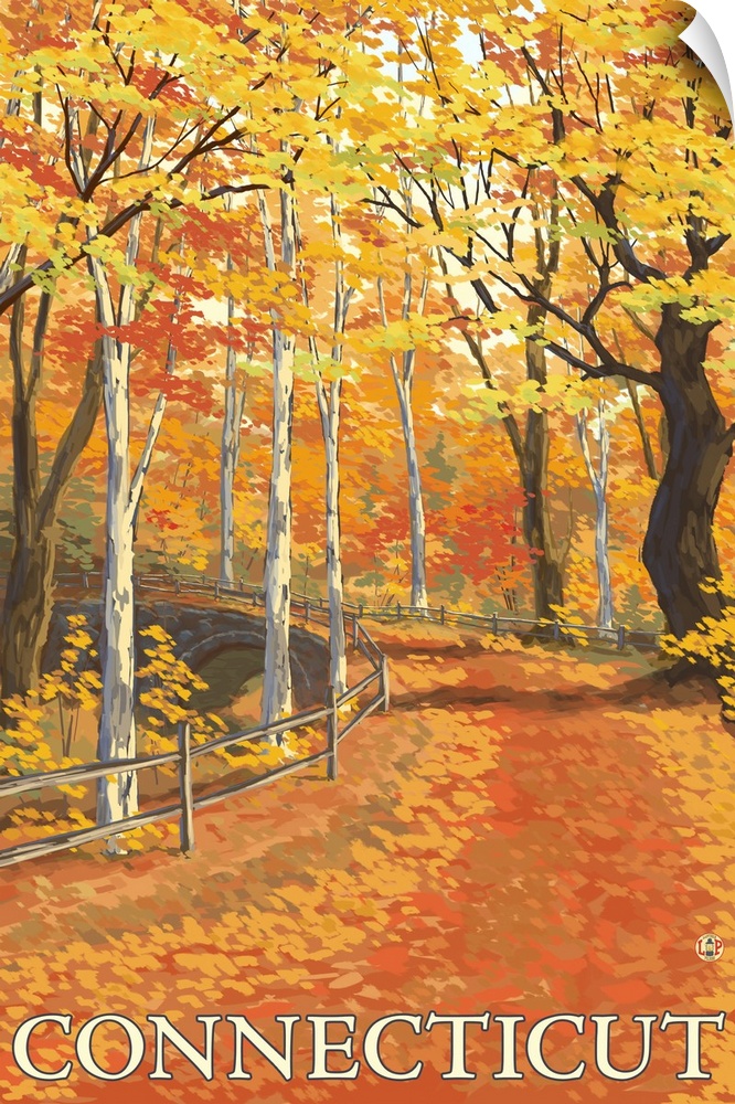 Connecticut - Fall Colors Scene: Retro Travel Poster