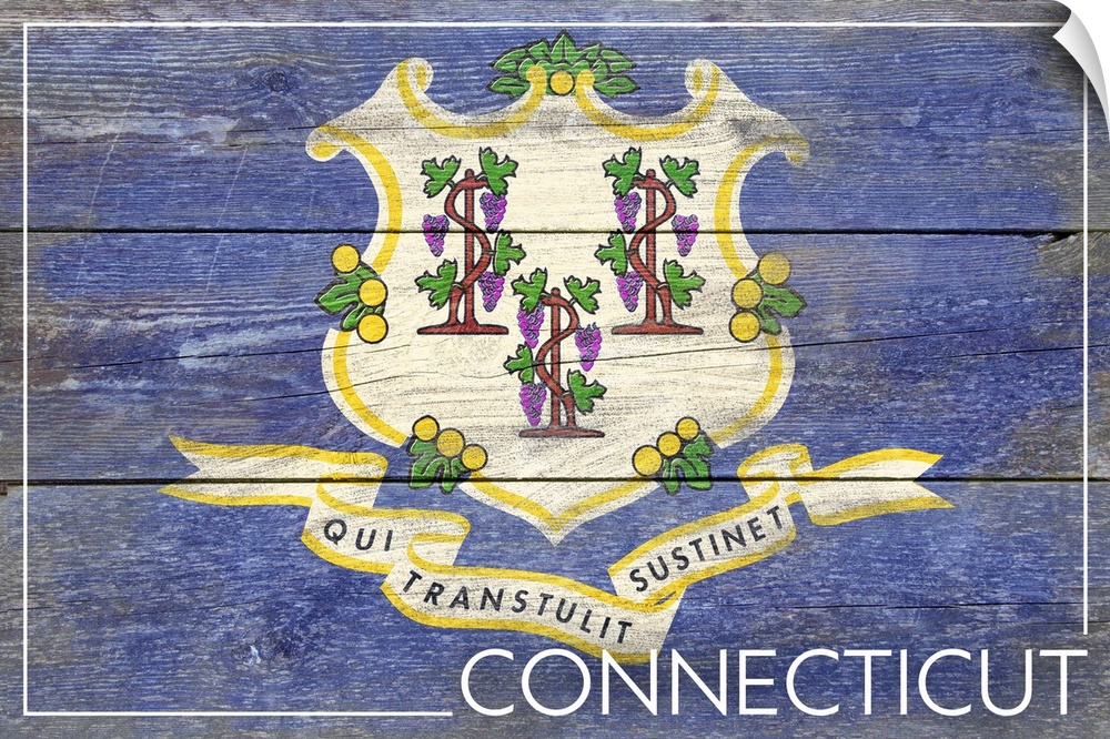 The flag of Connecticut with a weathered wooden board effect.