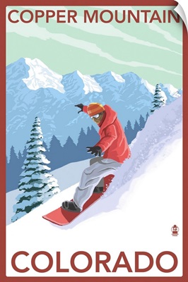 Copper Mountain, Colorado - Downhill Snowboarder: Retro Travel Poster