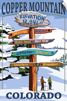 Copper Mountain, Colorado - Ski Signpost: Retro Travel Poster