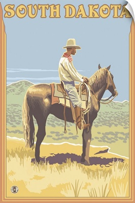 Cowboy (Side View) - South Dakota: Retro Travel Poster