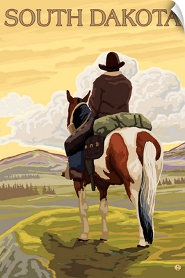 Cowboy (View from Back) - South Dakota: Retro Travel Poster