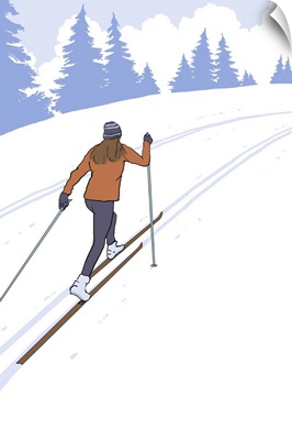 Cross Country Skier Stylized: Retro Poster Art
