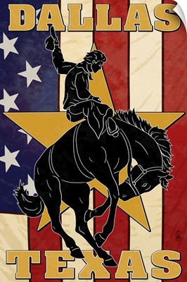 Dallas, Texas - Cowboy and Bucking Bronco: Retro Travel Poster