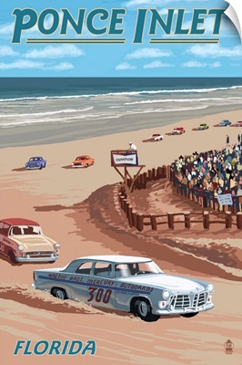 Dayton Beach Race Scene, Ponce Inlet, FL: Retro Travel Poster