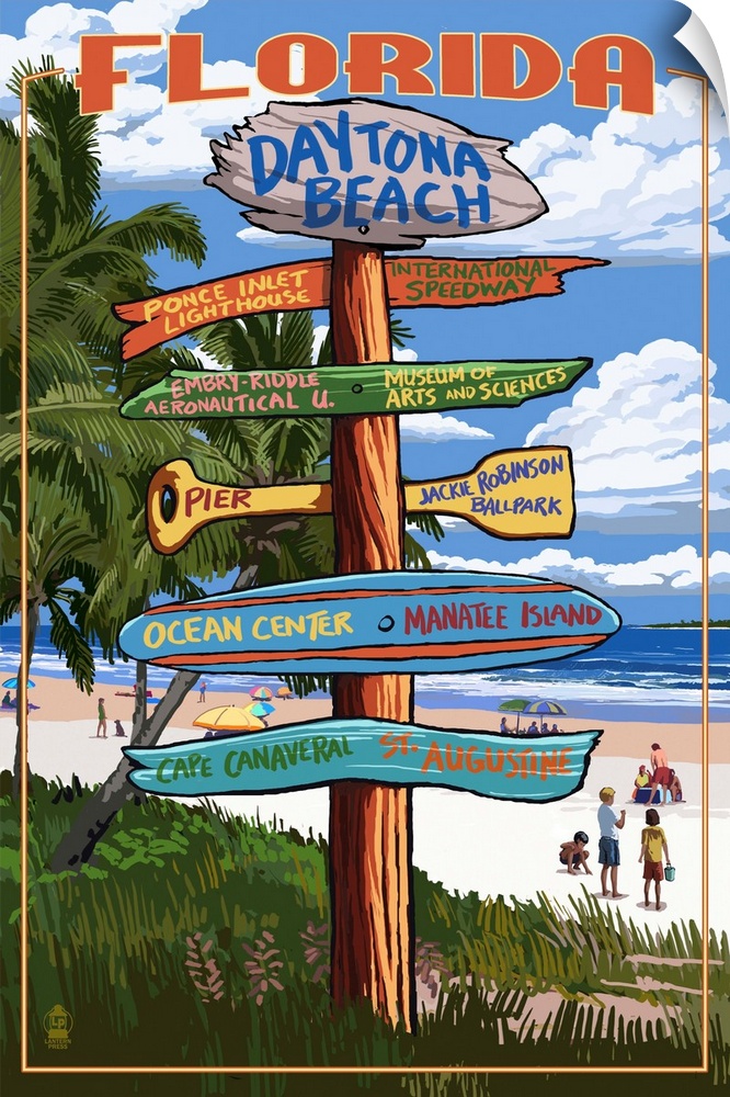 Daytona Beach, Florida - Sign Destinations: Retro Travel Poster