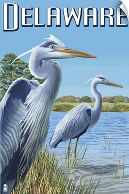 Delaware Blue Herons Scene: Retro Travel Poster