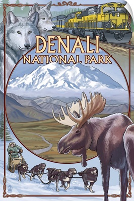 Denali National Park, AK - Train Version: Retro Travel Poster
