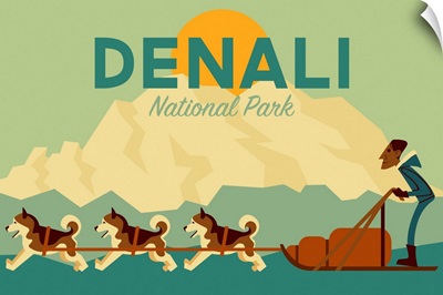 Denali National Park and Preserve, Dog Sledding: Graphic Travel Poster