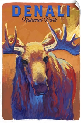 Denali National Park and Preserve, Moose Portrait: Retro Travel Poster