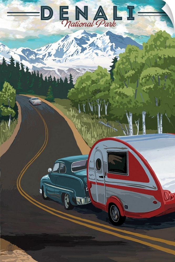 Denali National Park and Preserve, Road Trip: Retro Travel Poster