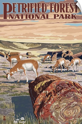 Desert and Antelope - Petrified Forest National Park: Retro Travel Poster