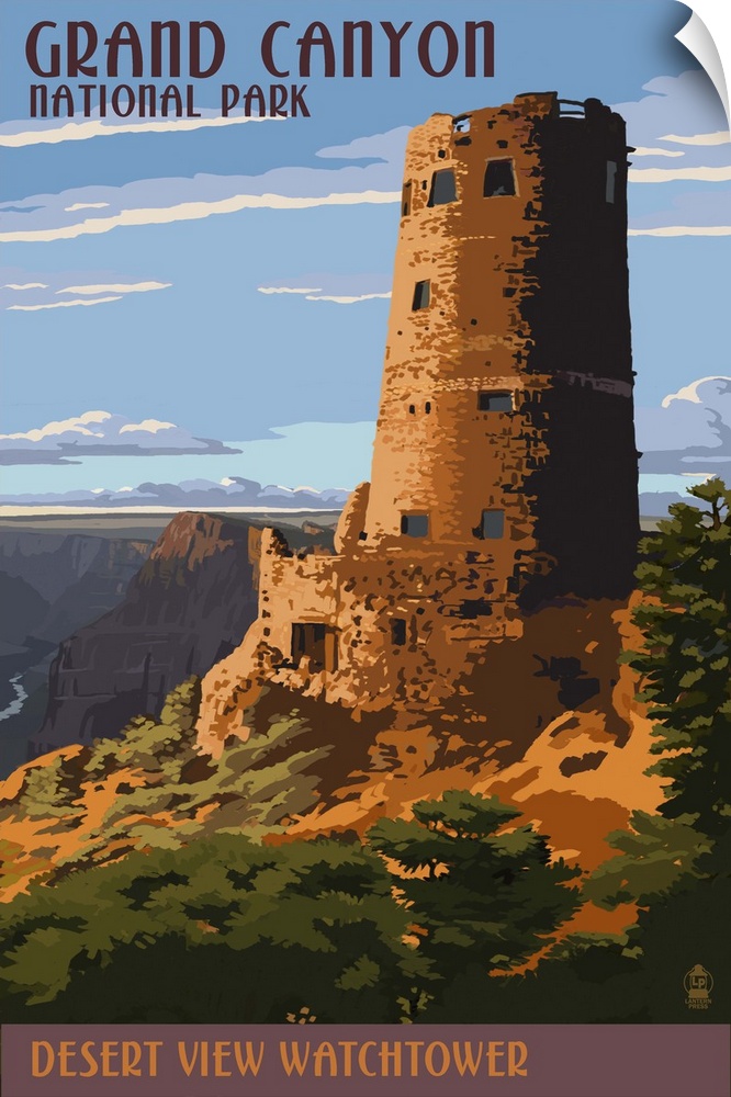 A retro stylized art poster of the landscape and a ruin in this national park.