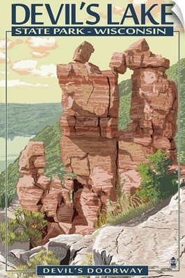 Devil's Lake State Park, Wisconsin - Devil's Doorway: Retro Travel Poster