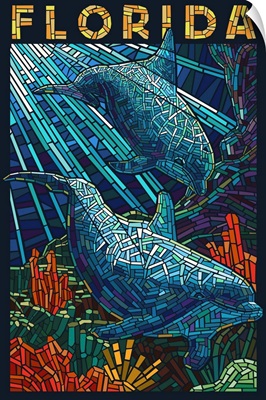 Dolphin Paper Mosaic - Florida: Retro Travel Poster