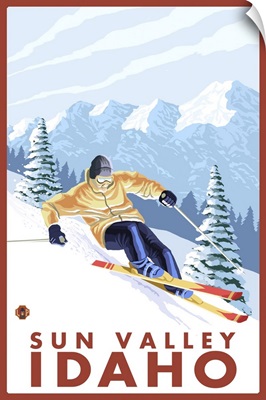 Downhhill Snow Skier - Sun Valley, Idaho: Retro Travel Poster