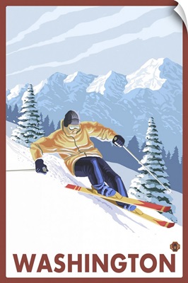 Downhhill Snow Skier - Washington: Retro Travel Poster