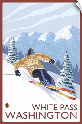 Downhhill Snow Skier - White Pass, Washington: Retro Travel Poster