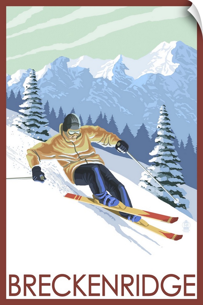Downhill Skier - Breckenridge, Colorado: Retro Travel Poster