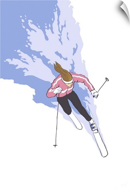 Downhill Skier Stylized (Female): Retro Poster Art