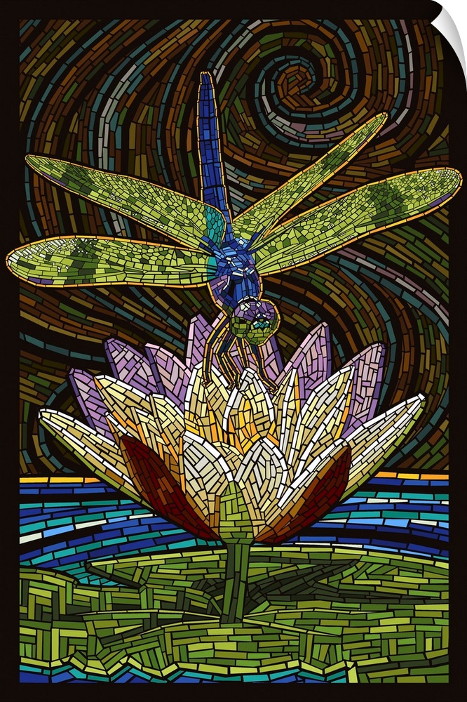 Dragonfly - Paper Mosaic: Retro Art Poster