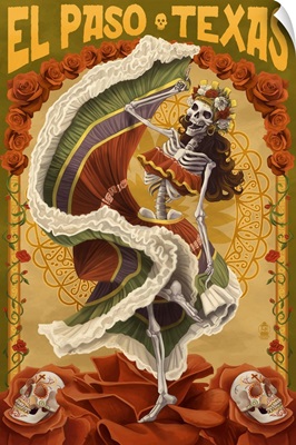El Paso, Texas - Day of the Dead Dancer: Retro Travel Poster