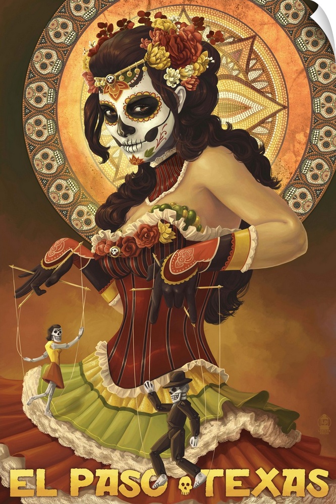 El Paso, Texas - Day of the Dead Marionettes: Retro Travel Poster