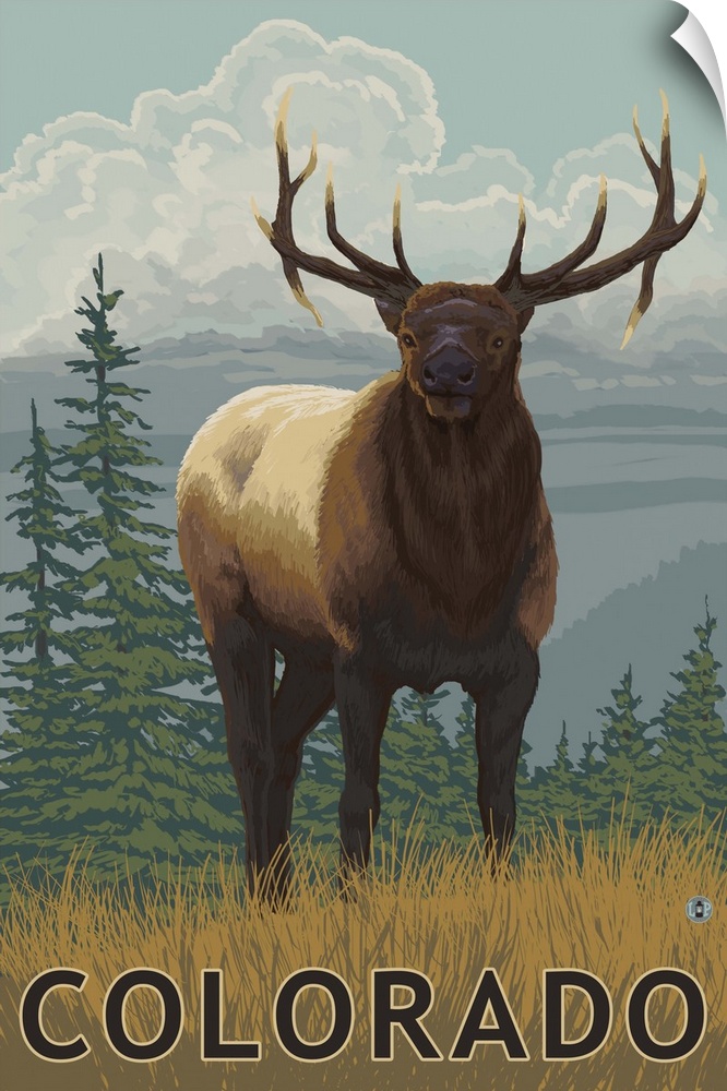 Elk Scene - Colorado: Retro Travel Poster