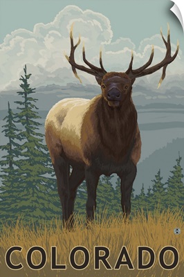 Elk Scene - Colorado: Retro Travel Poster