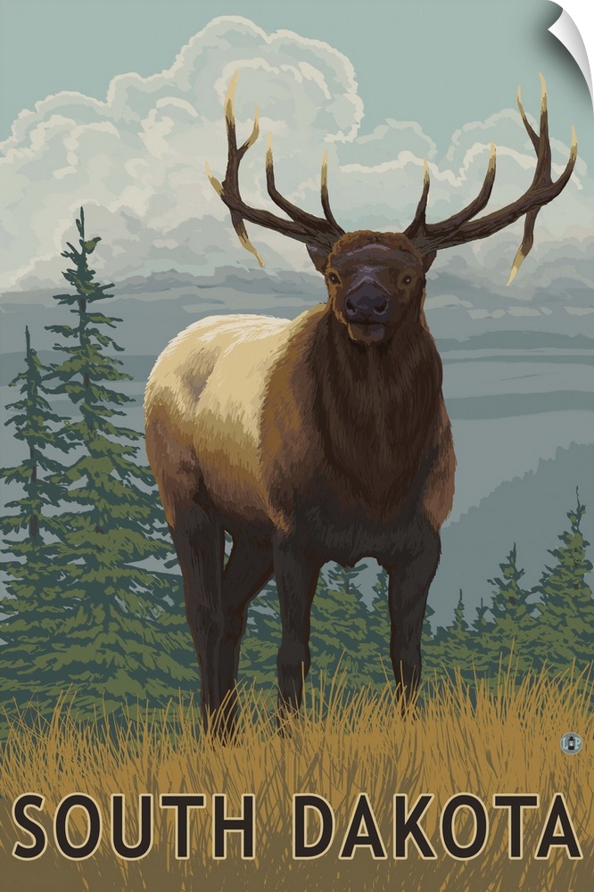 Elk Scene - South Dakota: Retro Travel Poster