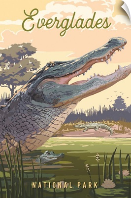 Everglades National Park, Crocodile: Retro Travel Poster