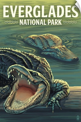 Everglades National Park, Crocodile Roaring: Retro Travel Poster