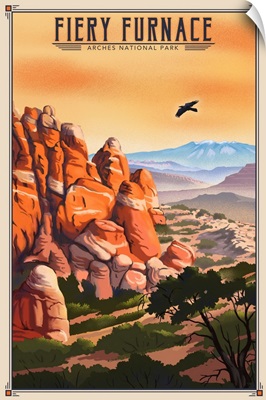 Fiery Furnace National Park, Natural Landscape: Retro Travel Poster