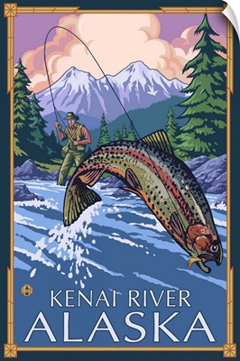 Fisherman - Kenai River, Alaska: Retro Travel Poster