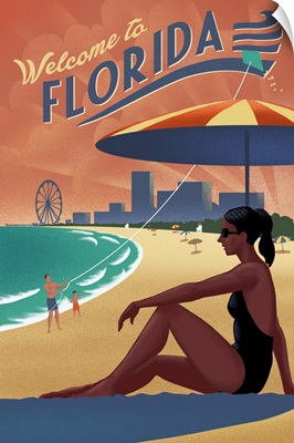 Florida - Beach Scene - Lithograph