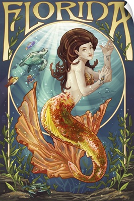 Florida - Mermaid: Retro Travel Poster