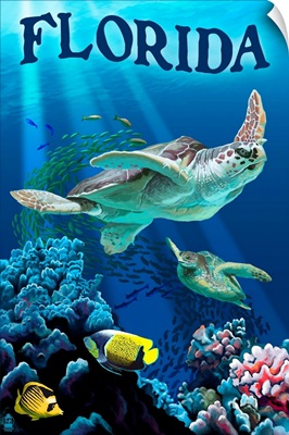 Florida - Sea Turtles: Retro Travel Poster