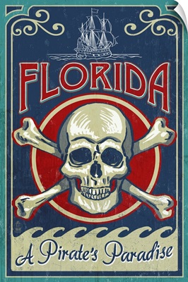 Florida - Skull and Crossbones: Retro Travel Poster
