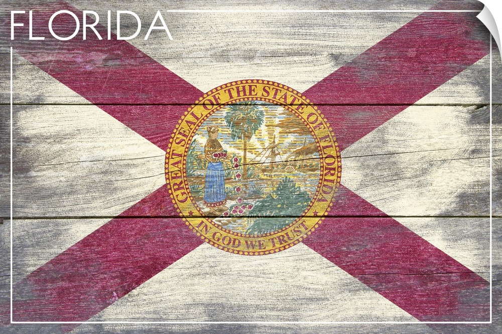 The flag of Florida with a weathered wooden board effect.