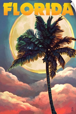 Florida - Sunset and Palm Tree: Retro Travel Poster