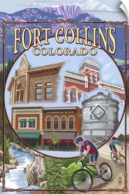 Fort Collins, Colorado Scenes: Retro Travel Poster