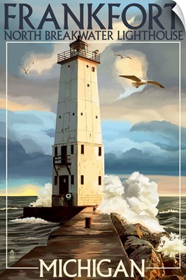 Frankfort Lighthouse, Michigan: Retro Travel Poster