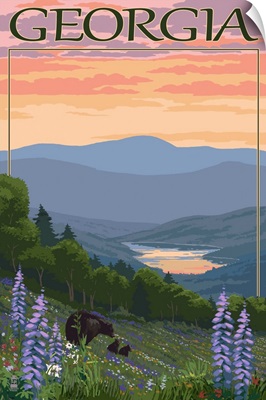 Georgia - Bears and Spring Flowers: Retro Travel Poster