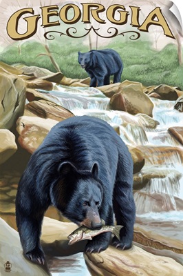 Georgia - Black Bears Fishing: Retro Travel Poster
