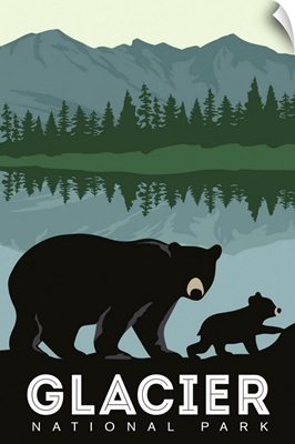 Glacier National Park, Bear And Cub: Graphic Travel Poster