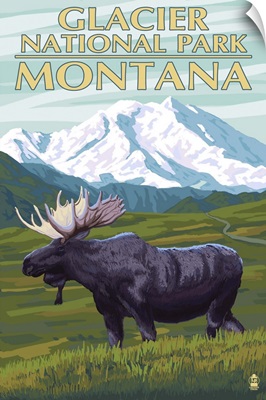 Glacier National Park, Montana, Moose and Mountain