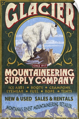 Glacier National Park, Montana - Mountain Goat Vintage Sign: Retro Travel Poster